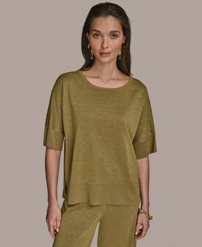 Donna Karan Women's Elbow-sleeve Metallic Sweater In Green