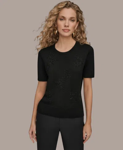 Donna Karan Women's Embellished Crewneck Sweater In Black