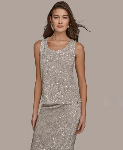 Donna Karan Women's Embellished Scoop Neck Tank Top In Silver