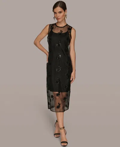 Donna Karan New York Sequin Embroidered Sleeveless Midi Dress In Black