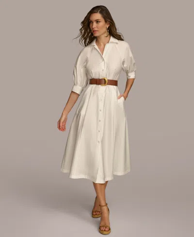 Donna Karan Women's Faux-leather Belt Cotton Shirtdress In Cream