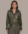 Donna Karan New York Belted Faux Leather Moto Jacket In Green