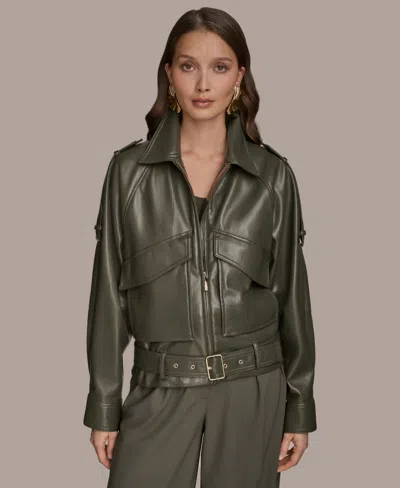Donna Karan Women's Faux-leather Zip-front Belted Jacket