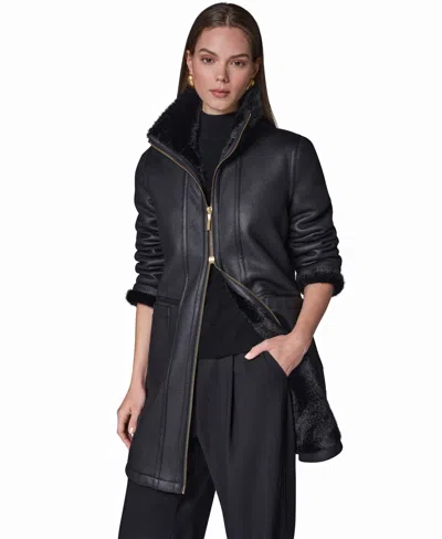 Donna Karan Women's Faux Shearling Coat In Black