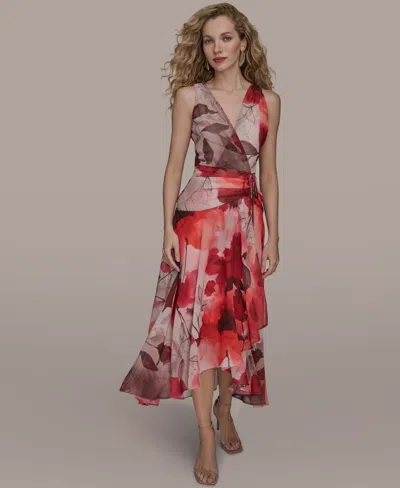 Donna Karan Women's Faux Wrap Floral A-line Midi Dress In Red