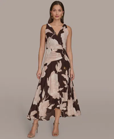 Donna Karan Women's Faux-wrap Sleeveless Dress In Brown