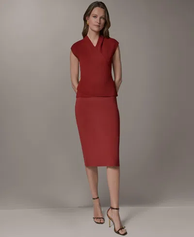 Donna Karan Women's Faux Wrap V-neck Sweater In Red