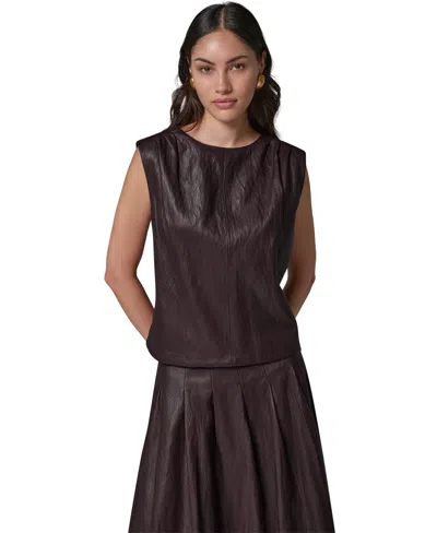 Donna Karan Women's Faux-leather Sleeveless V-back Blouse In Multi