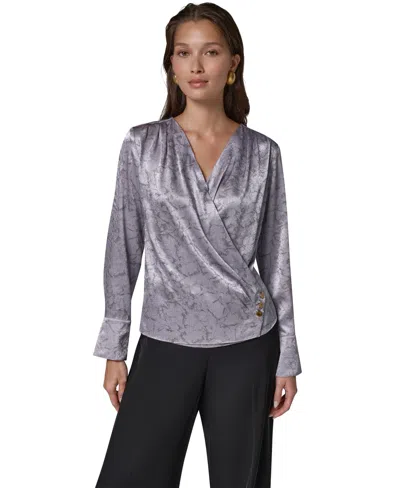 Donna Karan Women's Faux-wrap V-neck Long-sleeve Blouse In Black