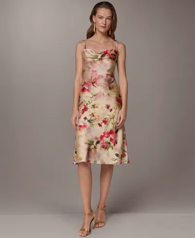 Donna Karan New York Floral Cowl Neck Satin Dress In Nude