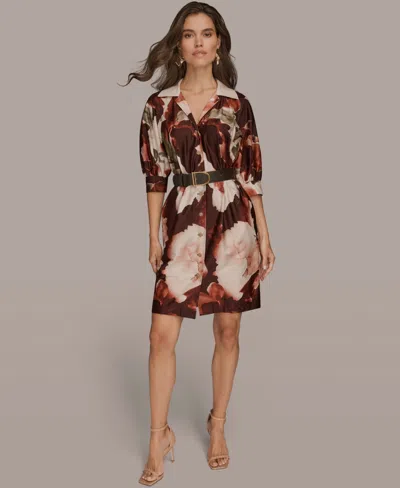 Donna Karan Floral Print Belted Shirtdress In Multi