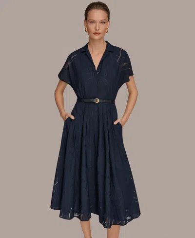 Donna Karan Women's Floral Belted Midi Shirt Dress In Blue