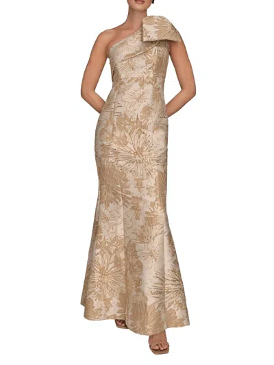 Donna Karan New York Metallic One-shoulder Jacquard Mermaid Gown In Neutral