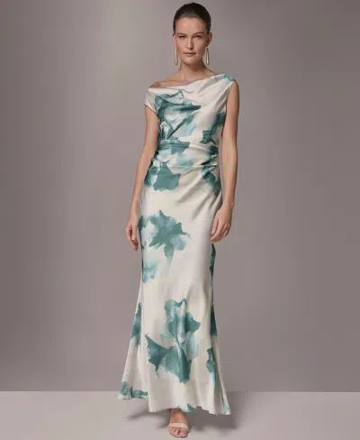 Donna Karan New York Water Lily Print One-shoulder Gown In Neutral