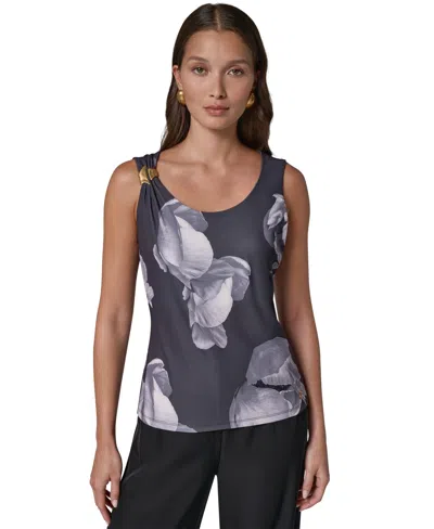 Donna Karan Women's Floral Hardware Strap Scoop Neck Sleeveless Blouse In Multi