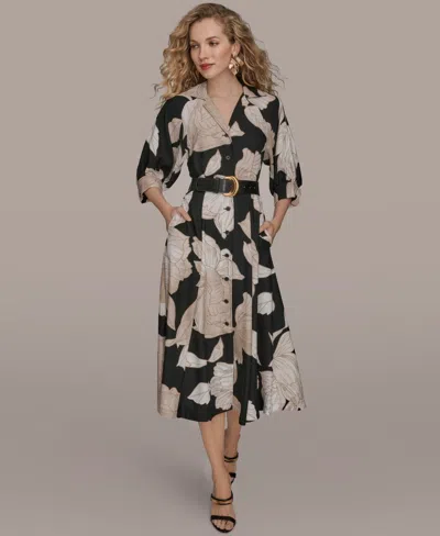DONNA KARAN WOMEN'S FLORAL MIDI SHIRT DRESS