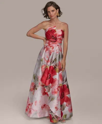 Donna Karan Women's Floral Print Asymmetric Strapless Ball Gown In Spring Melon Multi