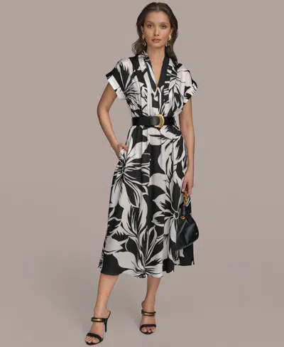 DONNA KARAN WOMEN'S FLORAL-PRINT BELTED MIDI DRESS