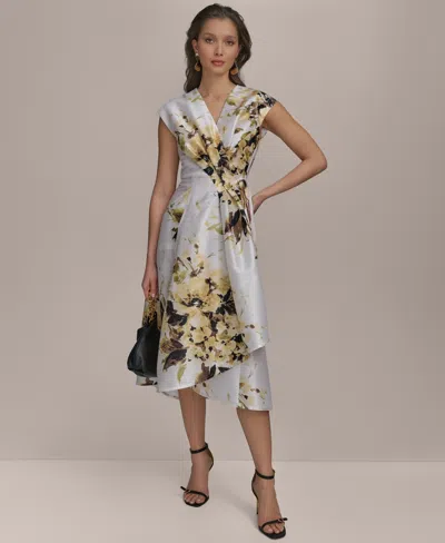 DONNA KARAN WOMEN'S FLORAL-PRINT FAUX-WRAP DRESS
