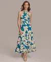 Donna Karan New York Print Halter Maxi Dress In King Fisher