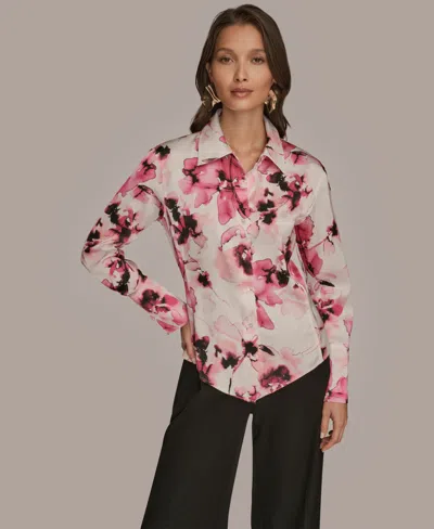 Donna Karan Women's Floral Print Long Sleeve Top In Multi