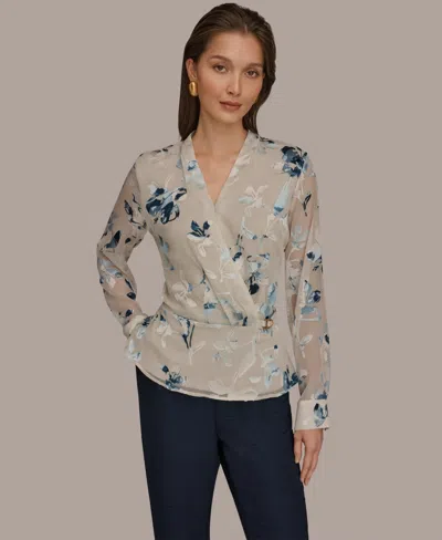 Donna Karan Women's Floral Print Long-sleeve Top In Brown