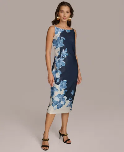 Donna Karan Petites Floral-print Sheath Dress In Nightfall Multi