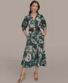 Donna Karan Abstract Floral Belted Midi Shirtdress In Green