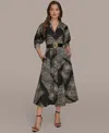 Donna Karan Abstract Houndstooth Check Belted Midi Shirtdress In Multi
