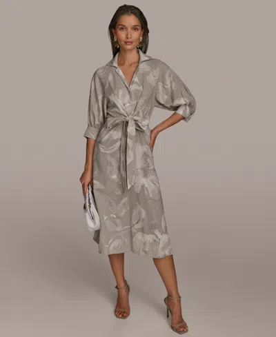 Donna Karan Women's Floral Tie-front Dress In Clay Cream Multi