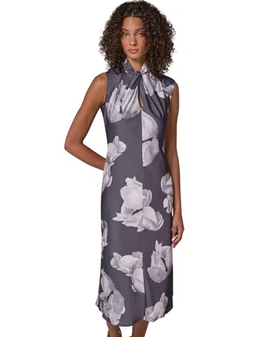 Donna Karan Women's Floral-print Cap-sleeve Midi Dress In Black