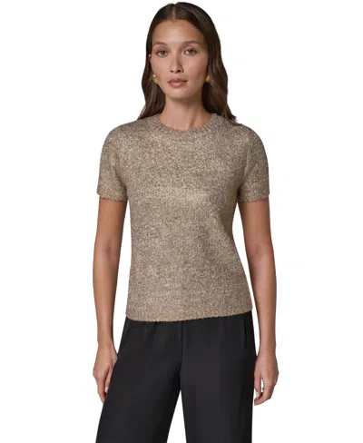 Donna Karan Women's Foil Boucle Short-sleeve Crewneck Sweater In Neutral
