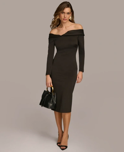 Donna Karan Women's Folded-neck Off-the-shoulder Dress In Black