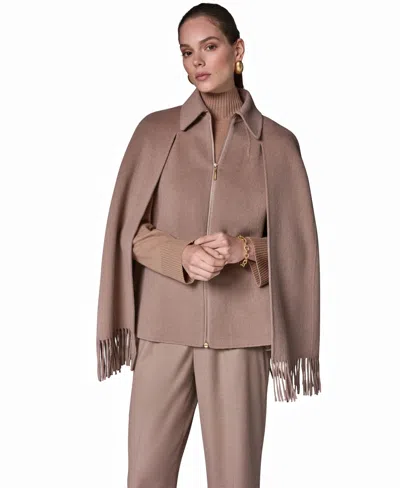 Donna Karan Women's Fringe Wool Cape Coat In Brown