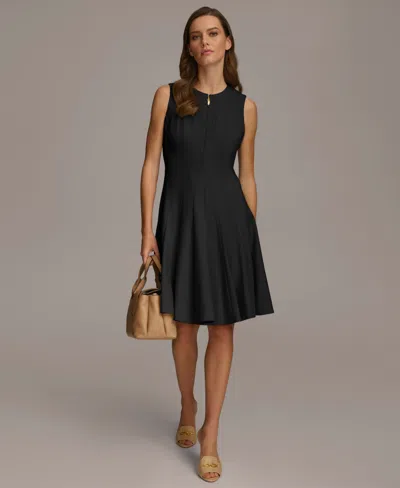 Donna Karan Women's Front Zip Sleeveless Fit & Flare Dress In Black