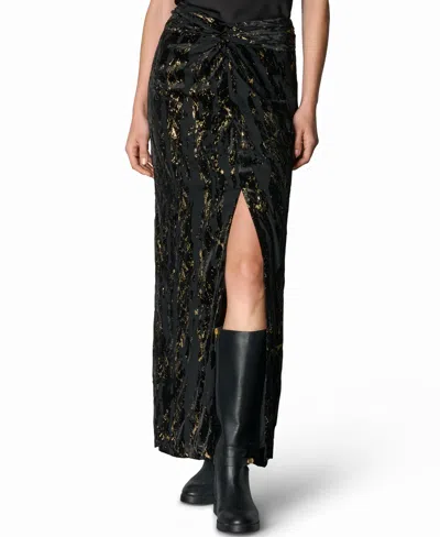 Donna Karan Women's Front-knot Burnout Draped Maxi Skirt In Black