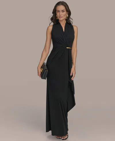 Donna Karan Women's Gathered Hardware Sleeveless Jersey Gown In Black