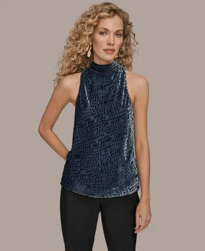 Donna Karan Women's Geo Burnout Sleeveless Cowl Neck Sweater Top In Blue
