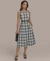 Donna Karan New York Check Sleeveless Midi Dress In Black Cream