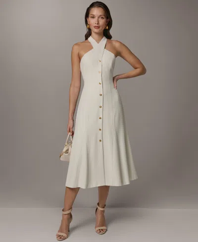 Donna Karan Women's Halter A-line Sleeveless Midi Dress In White