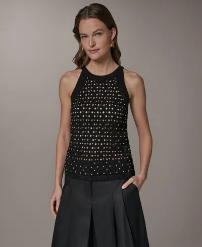 Donna Karan Women's Halter Crewneck Hotfix Sweater In Black