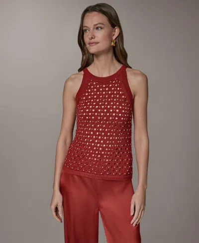 Donna Karan Women's Halter Crewneck Hotfix Sweater In Brown