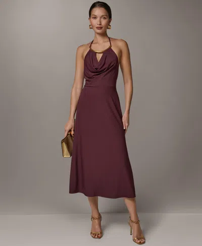 Donna Karan Women's Halter Hardware Neck Detail Midi Dress In Animal Print