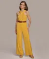 Donna Karan New York Belted Halter Wide Leg Jumpsuit In Golden Yellow