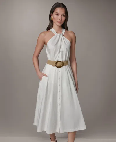 Donna Karan New York Belted Sleeveless Midi Dress In White