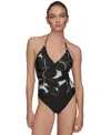 Donna Karan Women's Halter Neck Tankini In Black