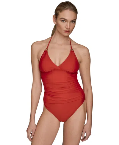 Donna Karan Women's Halter Neck Tankini In Red
