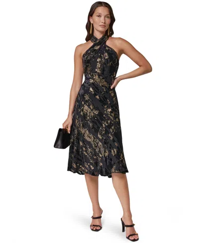 Donna Karan Women's Halter Velvet-burnout Midi Dress In Black