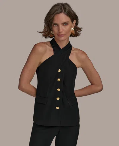 Donna Karan Women's Halter Vest, Regular & Petite In Black