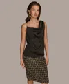 Donna Karan New York Draped Sleeveless Matte Satin Top In Black